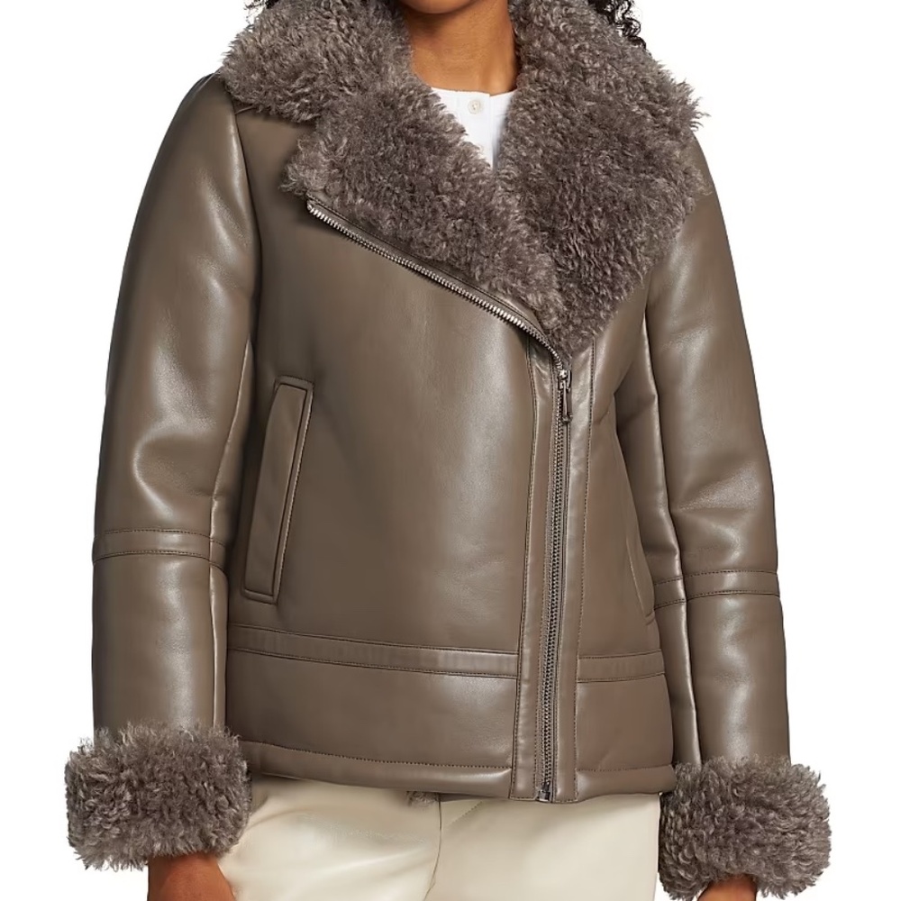 SaksFA Faux Leather/Shearling lined Mercer Collective Thea Jacket XS NWT $495